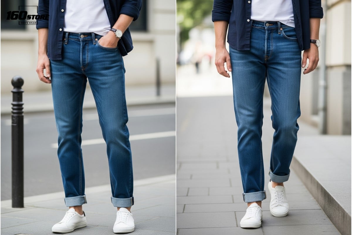 Xắn quần jeans ống suông