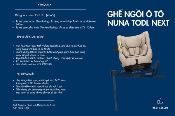 Ghế ngồi ô tô NUNA TODL NEXT được trang bị đệm bảo vệ đầu