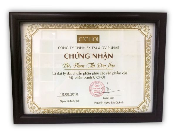 Mỹ Phẩm Xanh C'Choi Cấp Chứng Nhận Công Nhận 5 Đại Lý Mới