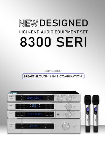 CAF ra mắt combo karaoke 8300 Seri Quản lý nguồn, Cục Đẩy, Micro, Vang Số với thiết kế đồng nhất