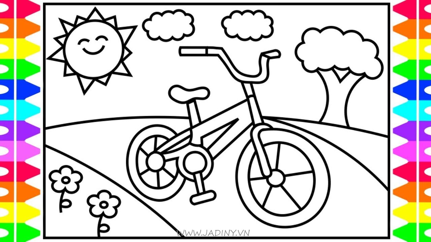 Bộ tranh tô màu xe đạp dễ thương cho các bé, hình ảnh đẹp và hấp dẫn