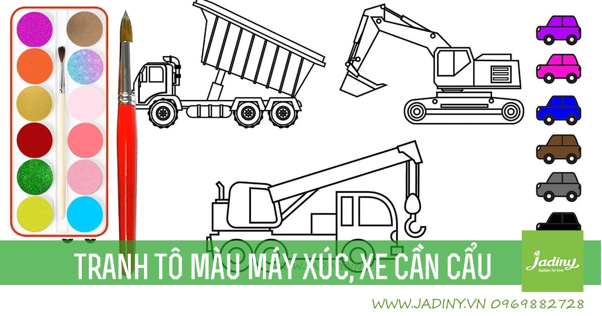 Tổng hợp tranh tô màu máy xúc, xe cần cẩu cho bé trai