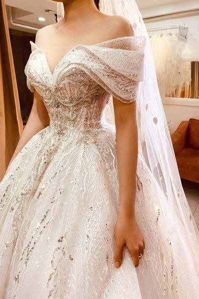 Váy cưới ren phối phi 2 da eo – CANAN Couture