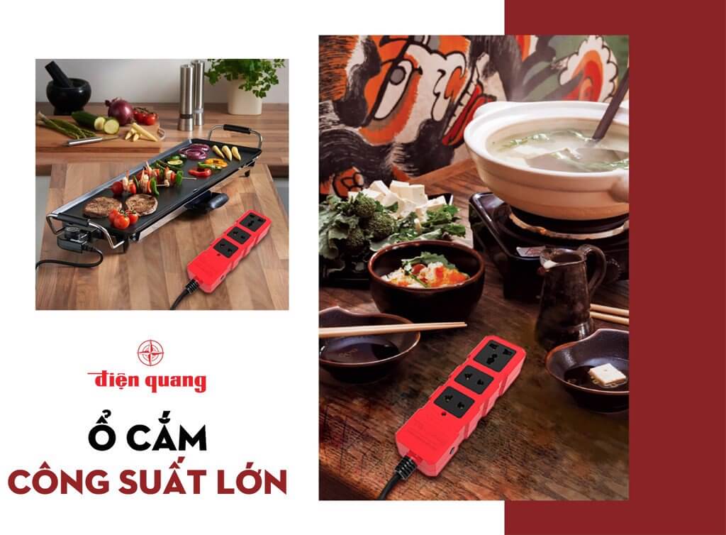 Ổ cắm Công suất lớn Điện Quang ĐQ ESKHP 3RB 5M (3 lỗ, màu đỏ đen, dây 5m)
