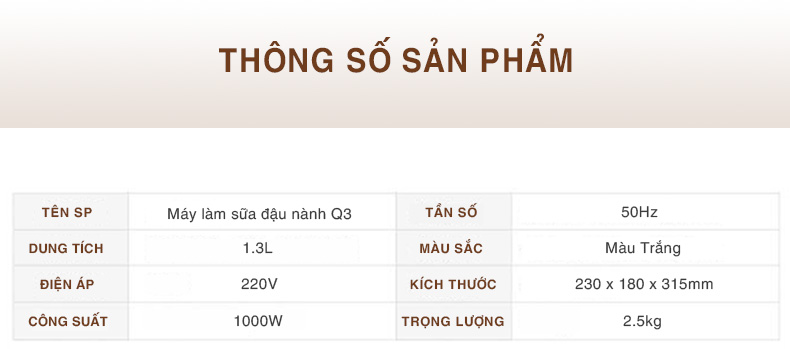 Máy làm sữa đậu nành cao cấp Joyoung DJ13E-Q3 thông số kỹ thuật