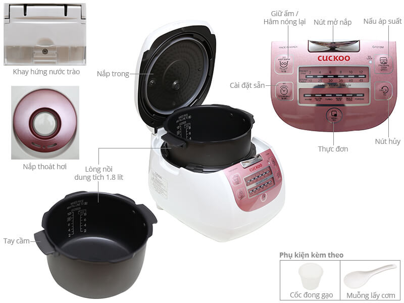 Nồi cơm áp suất điện tử Cuckoo CRP-G1015M 1.8L Hàn Quốc màu Hồng