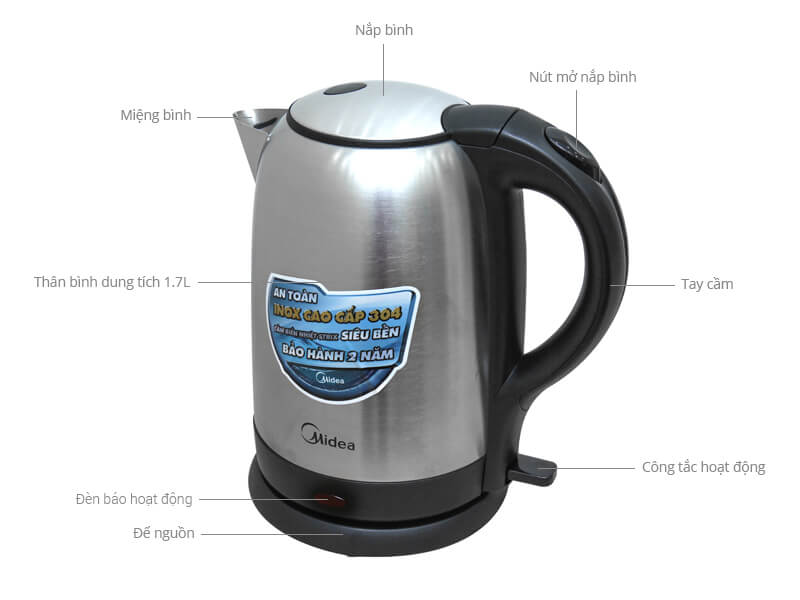 Bình đun siêu tốc Midea MK-17SS 1800W 1.7L