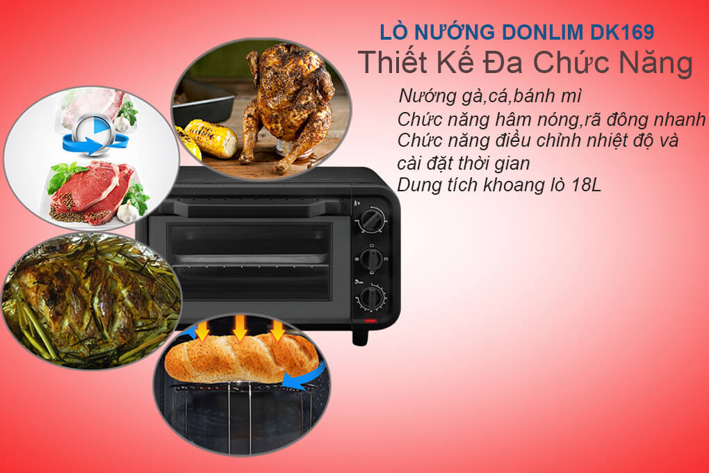 Lò nướng vuông Donlim 18L DK169 Đen