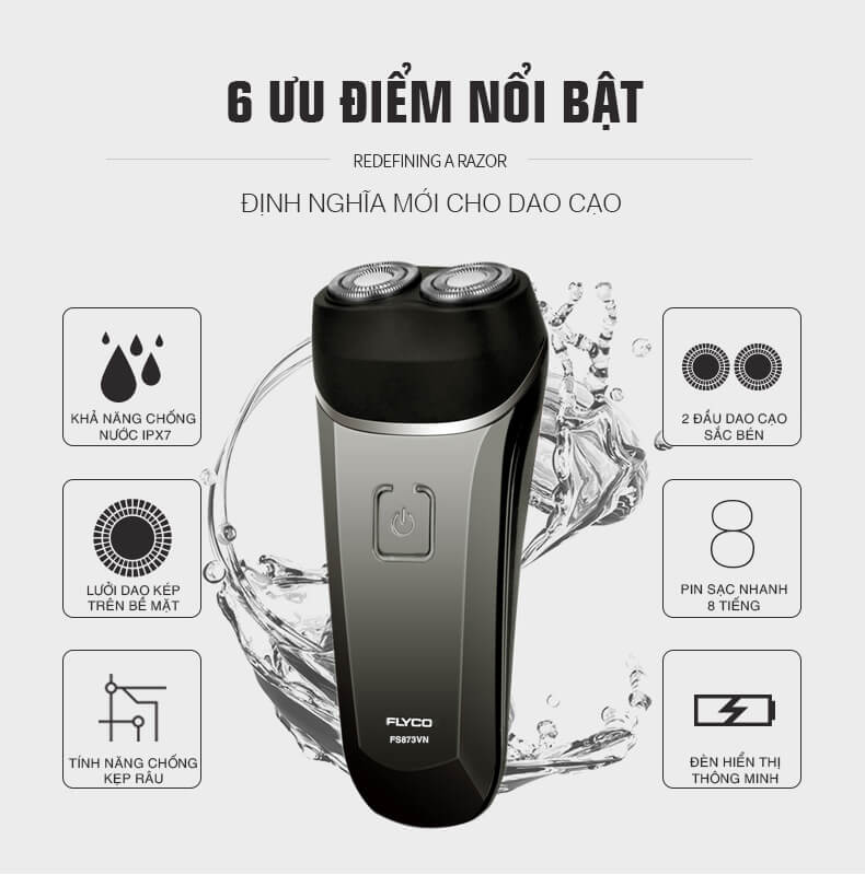 Máy cạo râu điện Flyco FS-873VN 2 lưỡi kháng nước