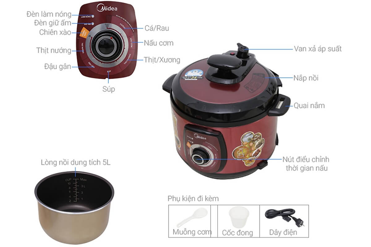 Nồi áp suất điện Midea MY-CH501A 900W 5L