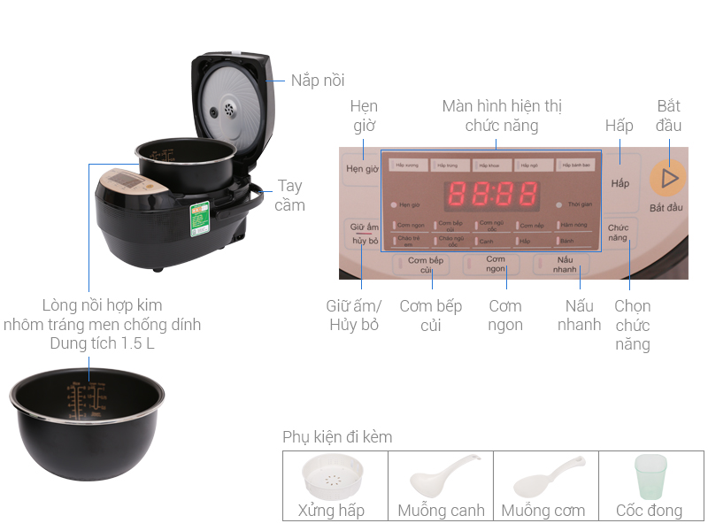 Nồi cơm điện tử cao tần Midea MB-HS4007 1.5L