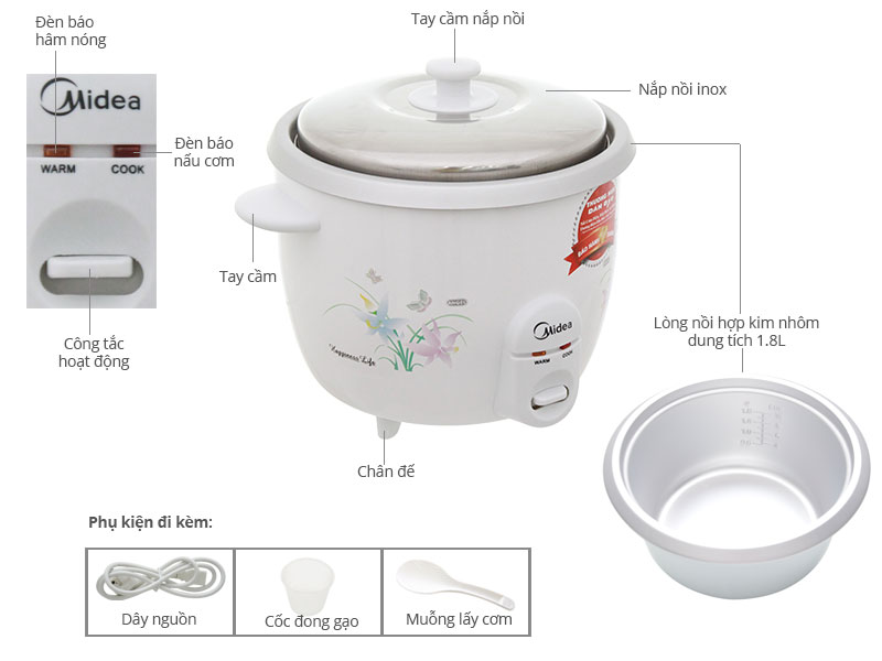 Nồi cơm nắp rời Midea MR-GM18SC 1.8 Lít