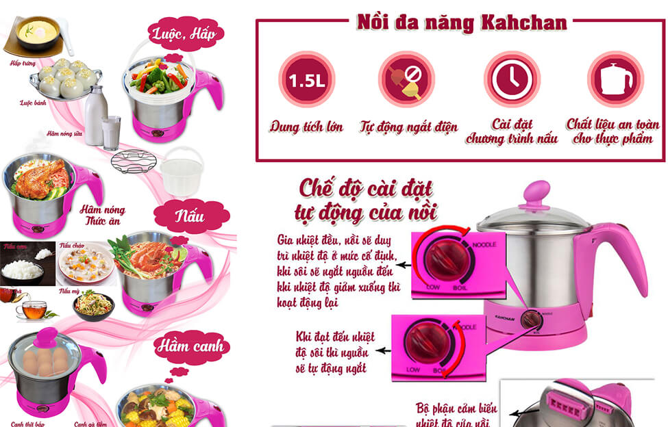 Nồi lẩu điện đa năng Kahchan KE7079C Hồng