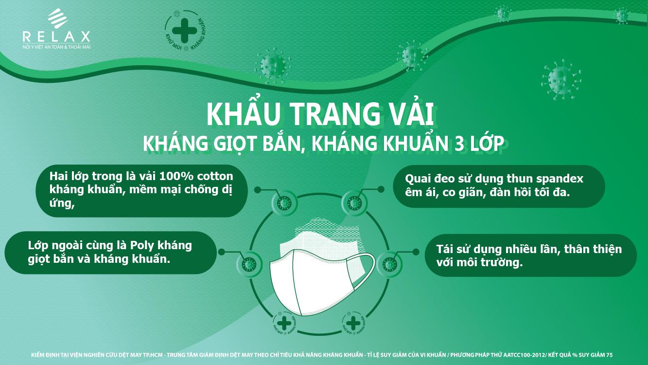 RELAX GIỚI THIỆU THÊM DÒNG KHẨU TRANG VẢI 3 LỚP KHÁNG GIỌT BẮN VÀ KHÁNG KHUẨN