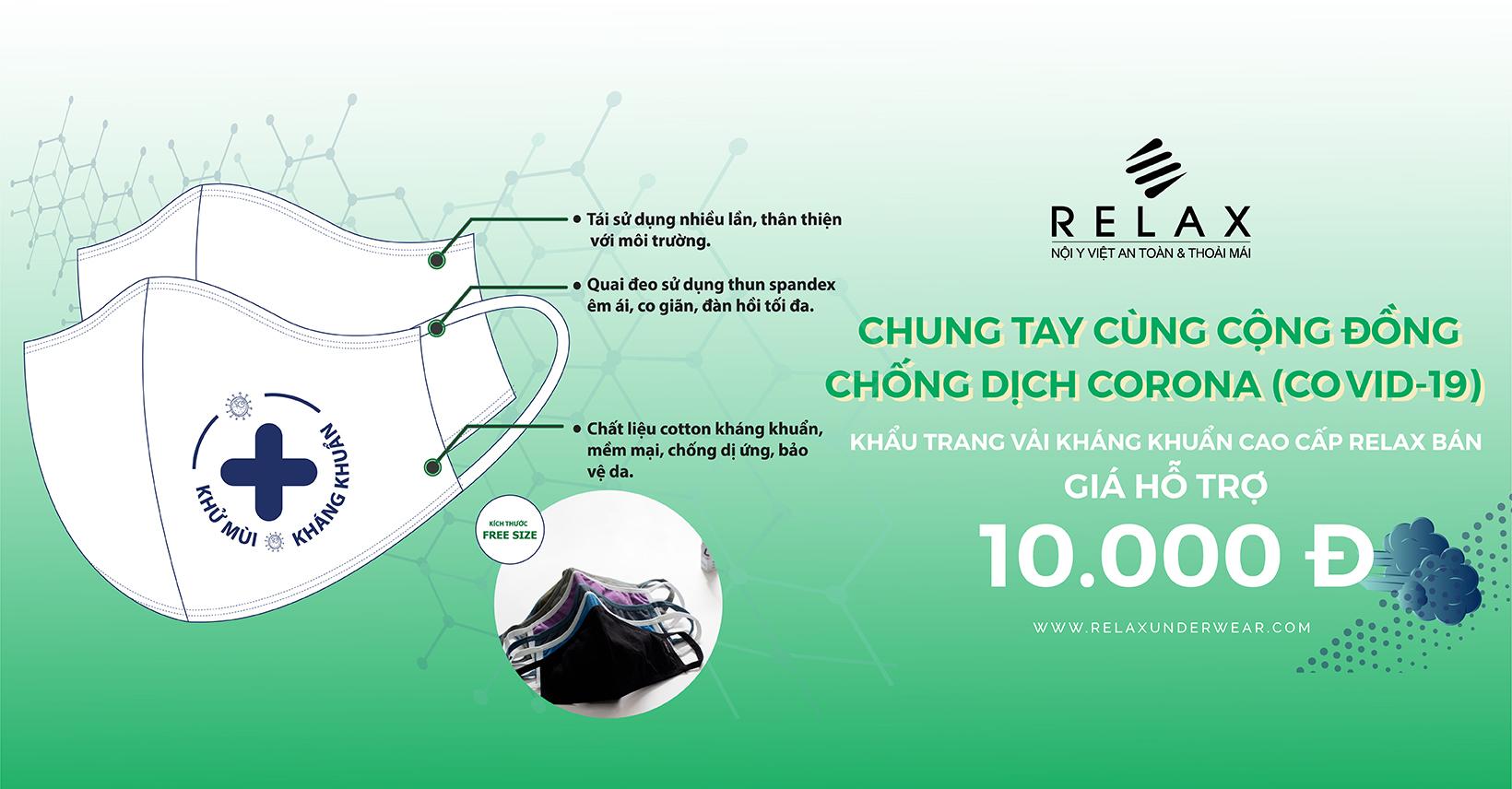 RELAX SẢN XUẤT KHẨU TRANG VẢI KHÁNG KHUẨN GIÁ HỖ TRỢ CHỈ 10.000Đ/CHIẾC