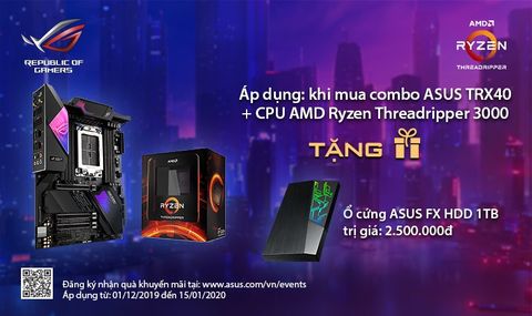 TẶNG ASUS FX HDD 1TB KHI MUA COMBO MAINBOARD ASUS TRX40 BẤT KỲ + CPU AMD RYZEN THREADRIPPER 3000