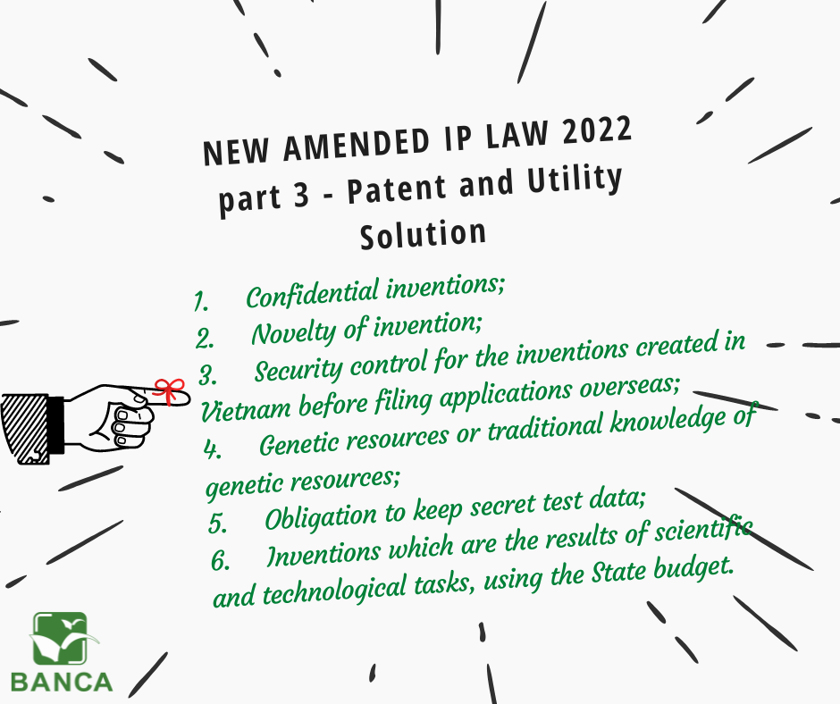 MAIN CONTENTS OF THE AMENDED AND SUPPLEMENTED INTELLECTUAL PROPERTY LAW 2022  - PART3 – PATENT AND ULTILITY SOLUTION –