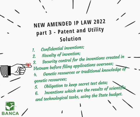 MAIN CONTENTS OF THE AMENDED AND SUPPLEMENTED INTELLECTUAL PROPERTY LAW 2022  - PART3 – PATENT AND ULTILITY SOLUTION –