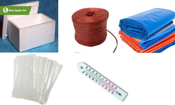 Các dụng cụ trồng nấm rơm.