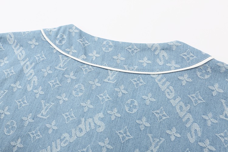 Louis Vuitton x Supreme Jacquard Denim Baseball Jersey Blue