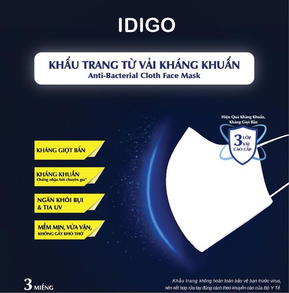 IDIGO ANTI-BACTERIAL WATERPROOF 3 LAYERS FACE MASK