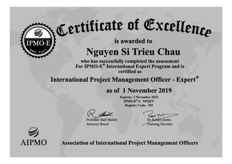 Trainer Nguyễn Sĩ Triều Châu pass chứng chỉ IPMO-E (International Project Management Officier - Expert®) ngay lần thi đầu với kết quả top cao nhất trên 80%