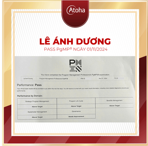 Lê Ánh Dương, PgMPONLINEPRO10, pass PgMP® ngày 01/11/2024