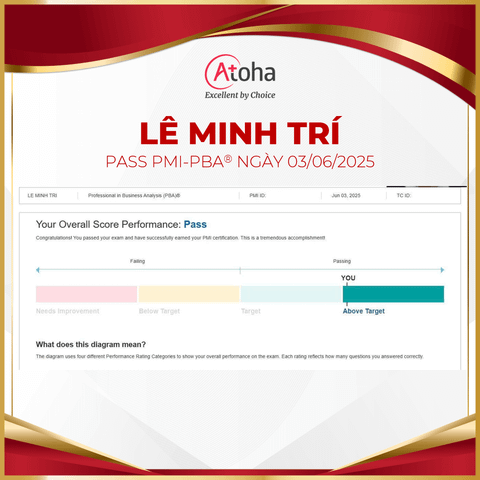 Lê Minh Trí, PMI-PBAONLINEPRO16, pass PMI-PBA® ngày 03/06/2025