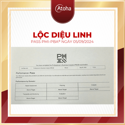 Lộc Diệu Linh, PMI-PBAONLINEPRO11, pass PMI-PBA® max score ngày 05/09/2024