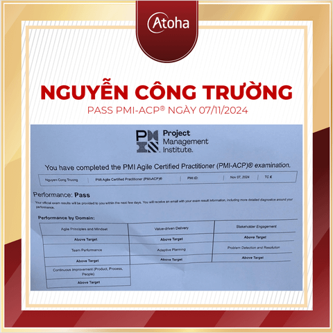 Nguyễn Công Trường, PMI-ACPONLINEPRO22, pass PMI-ACP max score ngày 07/11/2024