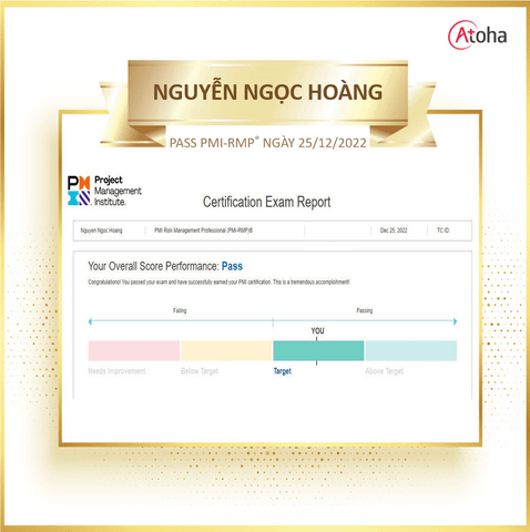 Nguyễn Ngọc Hoàng, PMI-RMPONLINEPRO1, pass PMI-RMP ngày 25/12/2022