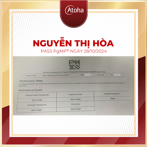 Nguyễn Thị Hòa, PgMPONLINEPRO9, passed PgMP® ngày 28/10/2024