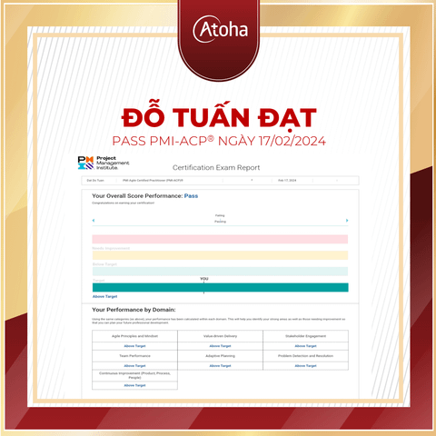 Đỗ Tuấn Đạt, PMI-ACPONLINEPRO24, pass PMI-ACP® max score ngày 17/02/2024