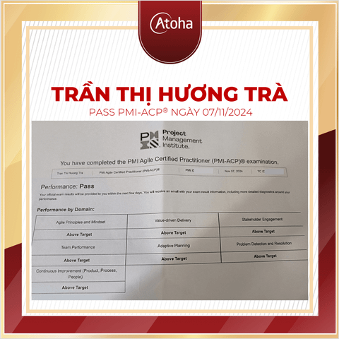 Trần Thị Hương Trà, PMI-ACPONLINEPRO9, pass PMI-ACP max score ngày 07/11/2024