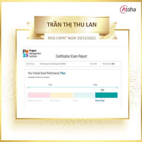 Trần Thị Thu Lan, Atoha Consultant, pass CAPM ngày 29/12/2022