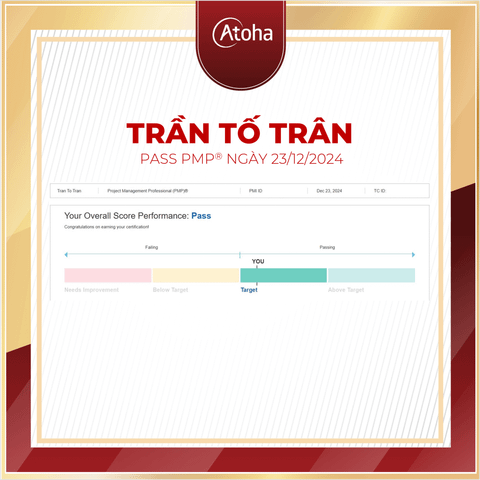 Trần Tố Trân, PMPONLINEPRO34, passed PMP® ngày 23/12/2024