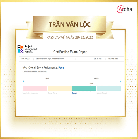 Trần Văn Lộc, CAPMONLINEPRO3, pass CAPM ngày 29/12/2022