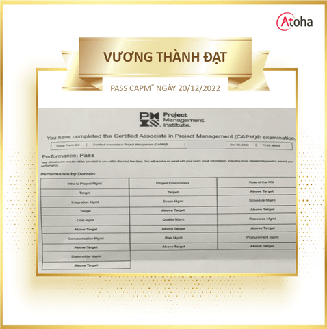 Vương Thành Đạt, CAPMONLINEPRO3, pass CAPM ngày 20/12/2022