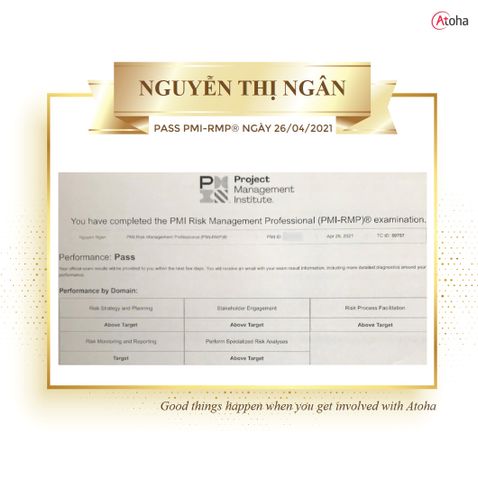 Nguyễn Thị Ngân, Trainer Atoha Pass PMI-RMP® on the first try ngày 26/04/2021