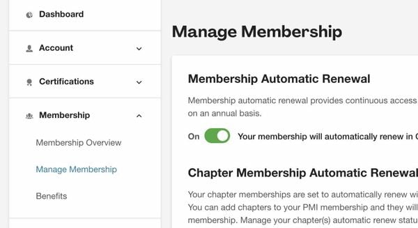 PMI Membership Automatic Renewal - Turn off