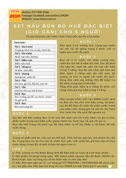 Hướng dẫn nấu Set 33 nguyên liệu Nấu Bún Bò Huế Đặc Biệt (Giò Gân) Cho 5 Người