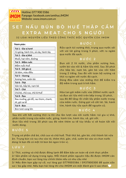 Hướng dẫn nấu Set Nấu Bún Bò Huế Thập Cẩm Extra Meat Cho 5 Người iMOM