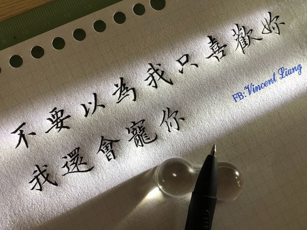 Tác phẩm thư pháp chữ Hán viết bằng bút gel odemei