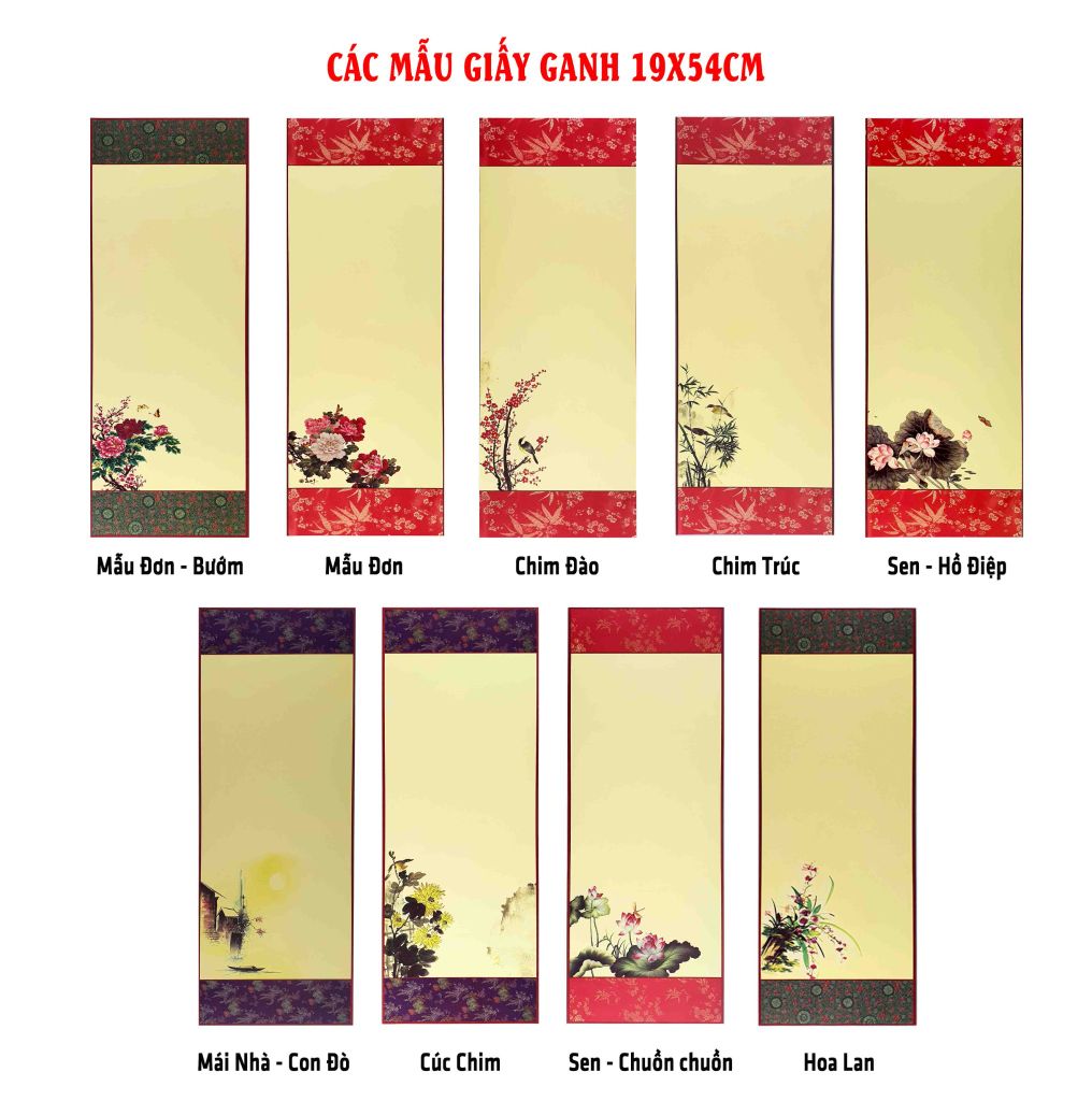 Các mẫu Giấy ganh, liễn giấy mỹ thuật viết thư pháp 19x54cm