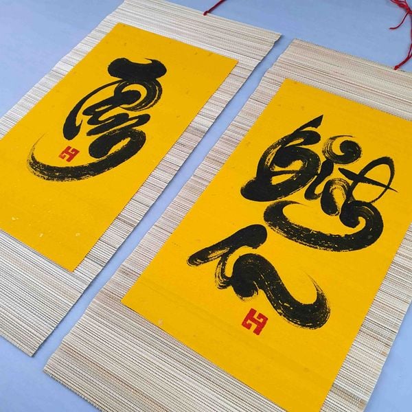 Mành tre thư pháp giấy xuyến chỉ