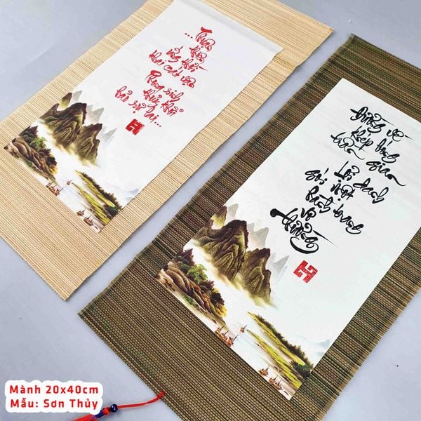 Mành tre thư pháp mẫu Sơn Thủy