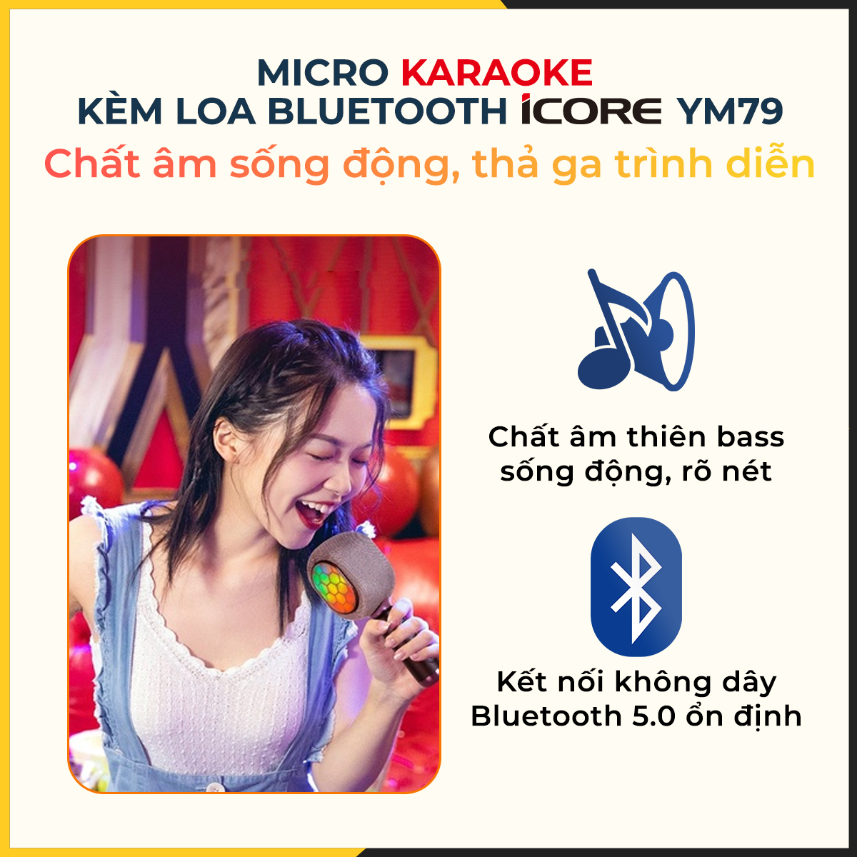 Micro karaoke kèm loa Bluetooth iCore YM79