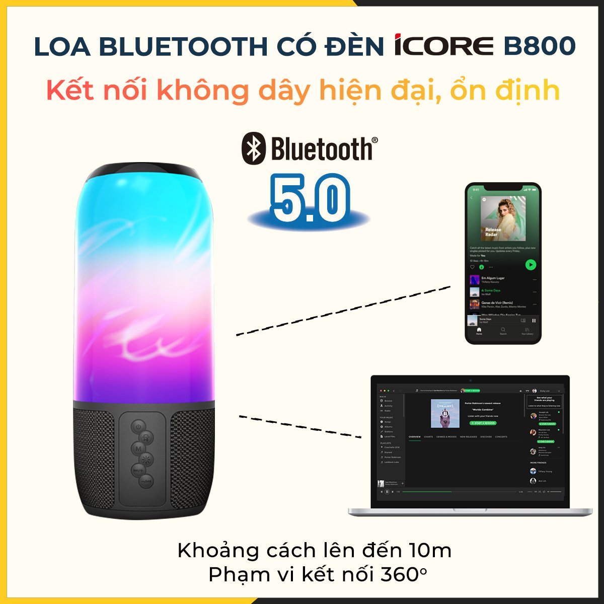 Loa Bluetooth có đèn iCore B800