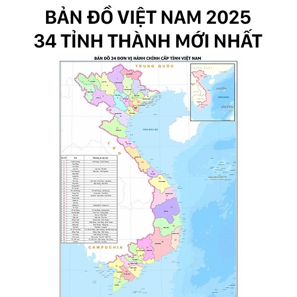bản đồ việt nam 2025 34 tỉnh thành mới nhất tải file PDF tại đây