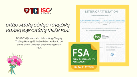 CHÚC MỪNG CÔNG TY TRƯỜNG HOÀNG ĐẠT HIỆU SUẤT NÔNG TRẠI BỀN VỮNG THEO TIÊU CHUẨN FSA!